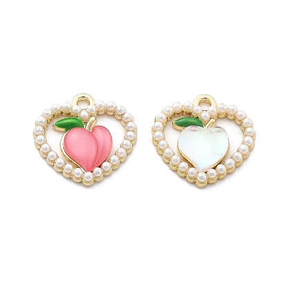 Подвески из сплава , с лэмпворком и искусственным жемчугом, сердце с персиковыми подвесками