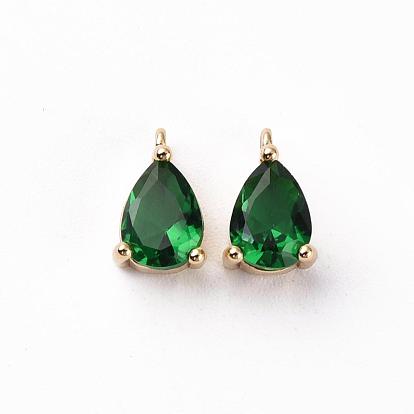 Véritables breloques en laiton plaqué or 18 k, avec zircons, larme