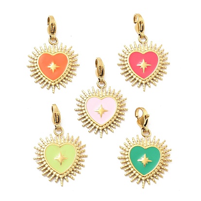 304 подвеска из эмали из нержавеющей стали, с карабин-лобстерами , ионное покрытие (ip), реальный 14 k позолоченный, Сердце звездочкой