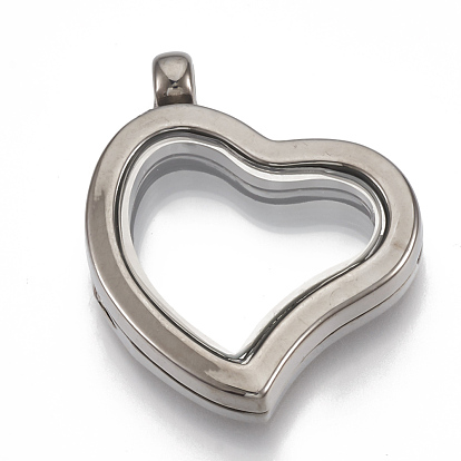 Alloy Magnetic Locket Pendants, with Glass, Heart