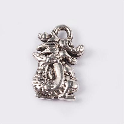 Tibetan Style Alloy Pendants, Dragon, Cadmium Free & Lead Free, 15x10x3mm, Hole: 2mm