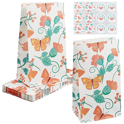 24 шт. пакеты для хранения продуктов из крафт-бумаги с принтом бабочек, подарочные упаковочные пакеты, прямоугольные, с наклейками