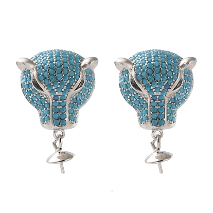 Cubic Zirconia 925 Sterling Silver Stud Earring Findings for Women, Real Platinum Plated, Leopard