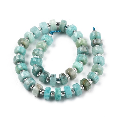 Natural Amazonite Beads Strands, with Seed Beads, Heishi Beads, Flat Round/Disc