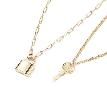 China Factory 2Pcs 2 Style Brass Padlock & Key Pendant Necklace