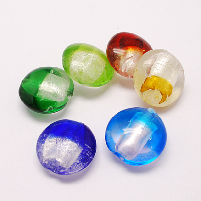 Handmade Silver Foil Lampwork Beads, Flat Round