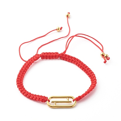 Adjustable Nylon Thread Braided Bead Bracelets, with 304 Stainless Steel Linking Rings, Oval
