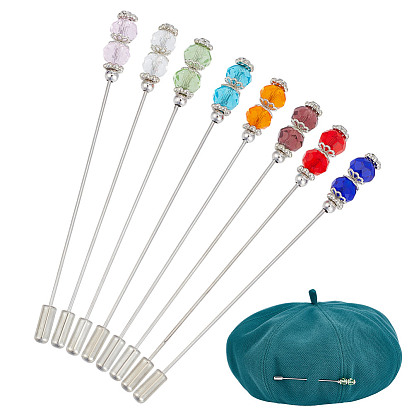 8шт 8 цвета латунные штифты, со стеклянными бусинами