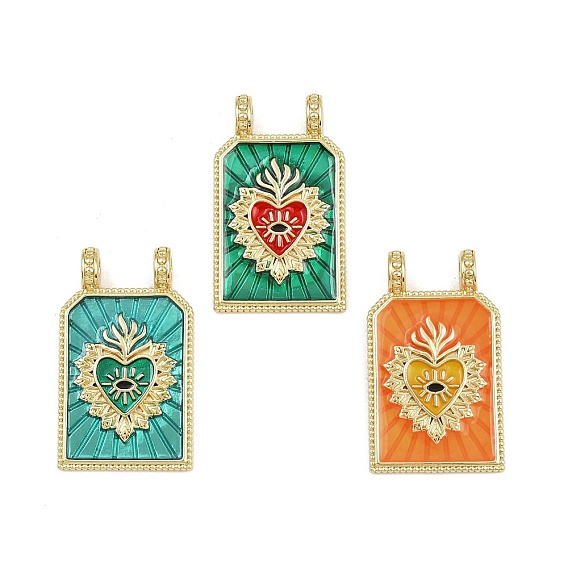 Латунь эмаль подвески, прямоугольник со священным сердцем, реальный 18 k позолоченный, без кадмия и без свинца, стойки покрытие, долговечный