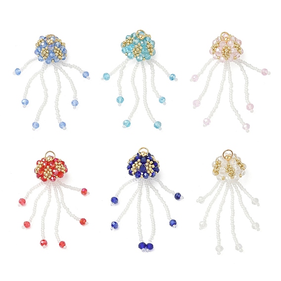 Стеклянные большие кулоны, медуза, со стеклянными бусинами и 304 открытыми соединительными кольцами из нержавеющей стали, граненые