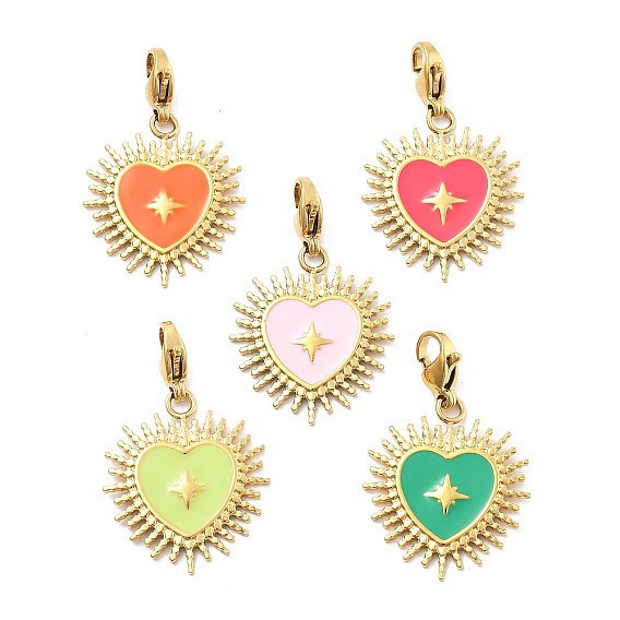 304 подвеска из эмали из нержавеющей стали, с карабин-лобстерами , ионное покрытие (ip), реальный 14 k позолоченный, Сердце звездочкой