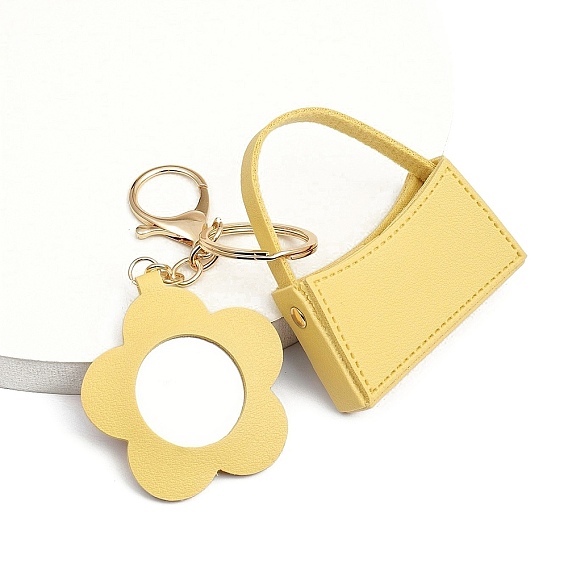 Портативная сумка-брелок из искусственной кожи, с цветочным зеркалом