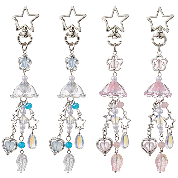 4шт 2 цвета медузы стеклянные подвесные украшения, сплав звездочка поворотные застежки подвески для украшения сумок