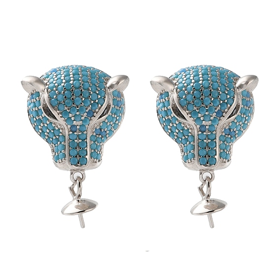 Cubic Zirconia 925 Sterling Silver Stud Earring Findings for Women, Real Platinum Plated, Leopard