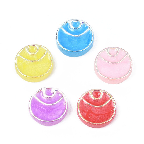 Electroplate Opaque Resin Cabochons, with Enamel, Flat Round