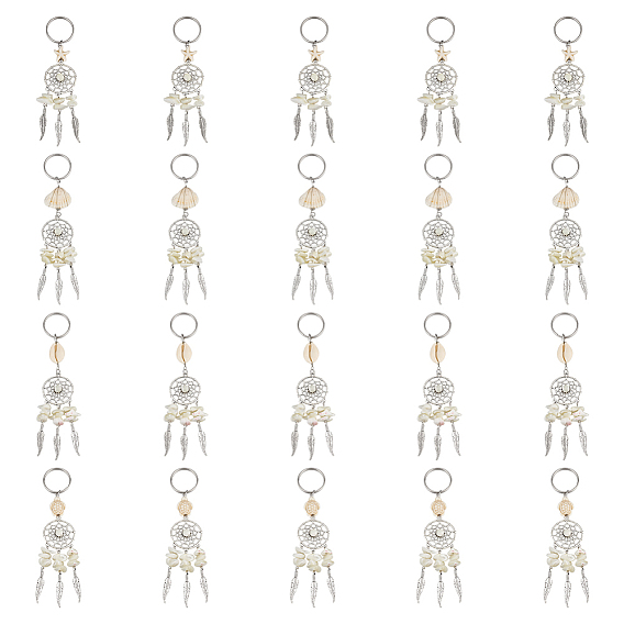 20 шт. 4 стили тибетский стиль сплав натуральный ракушка и синтетическая бирюза брелки, 304 разъемные кольца для ключей из нержавеющей стали, кошелек, украшение для рюкзака, Тема океана