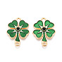 Эмалевые подвески-соединители из сплава ко Дню Святого Патрика, клевер ссылки, с блестящей пудрой и изумрудными стразами, без свинца, без никеля и без кадмия, стойки покрытие