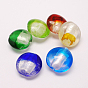 Handmade Silver Foil Lampwork Beads, Flat Round