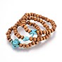 Wood Beads Stretch Kids Bracelets, with Synthetic Turquoise(Dyed) Beads