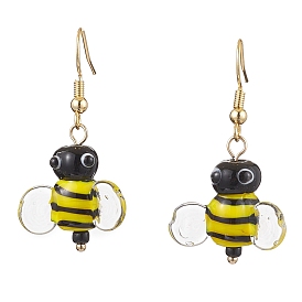 Bees Glass with Brass Dangle Earrings for Women