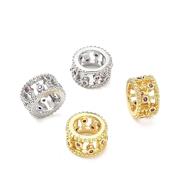 Brass Micro Pave Medium Orchid Cubic Zirconia Beads, Large Hole Beads, Column, Cadmium Free & Lead Free, Rack Plating, Long-Lasting Plated