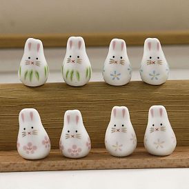 Handmade Porcelain Beads with Cartoon Painted, for DIY Bracelet/Necklace and Earrings Decoration, Rabbit