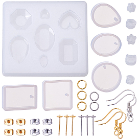 SUNNYCLUE DIY Earring Making, with Silicone Molds, Resin Casting Molds, For UV Resin, Epoxy Resin Jewelry Making and 304 Stainless Steel Post Stud Earring Settings For Half Drilled Bead