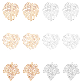 CHGCRAFT Brass Pendants, Etched Metal Embellishments, Long-Lasting Plated, Leaf