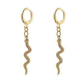 Brass Micro Pave Cubic Zirconia Huggie Hoop Earrings, Snake