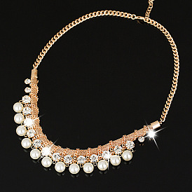 Fashionable Ethnic Style Diamond Pearl Necklace N090