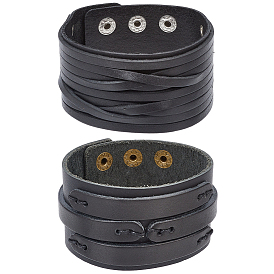 2шт. 2 стили браслетов из коровьей кожи, Браслеты-защелки для мужчин и женщин