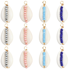 24 шт. 4 Цвета: натуральные ракушки каури и стеклянные бусины, подвески из медной проволоки, подвески в форме ракушек