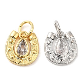 Rack Plating Brass with Cubic Zirconia Pendants, Long-Lasting Plated, Lead Free & Cadmium Free, Stirrup Charm