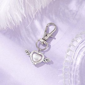 Подвеска в форме сердца из искусственного акрилового жемчуга с крыльями из сплава, Сплав с застежками когтя омара, античное серебро