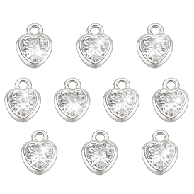 10шт. 925 подвески в форме сердца из стерлингового серебра с прозрачными кубическими циркониями