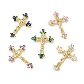 Rack Plating Brass Pave Cubic Zirconia Pendants, Cross Charms, Long-Lasting Plated, Cadmium Free & Lead Free
