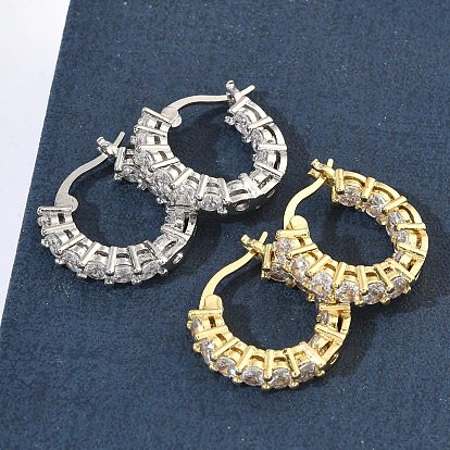 Латунные серьги-кольца из прозрачного кубического циркония, без кадмия и без свинца, долговечный, стойки покрытие