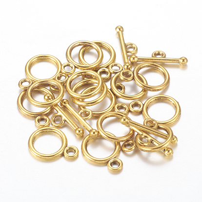 Tibetan Style Alloy Toggle Clasps, Lead Free and Cadmium Free, Ring: 10mm wide, 14mm long, Bar: 16mm long, hole: 2mm