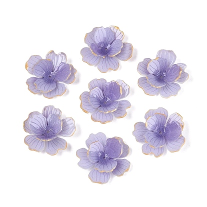 Heat Shrink Acrylic Bead Caps, Multi-Petal Flower, with Golden Edge