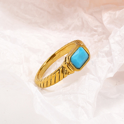 304 женские перстни из нержавеющей стали с синтетической бирюзой, прямоугольные
