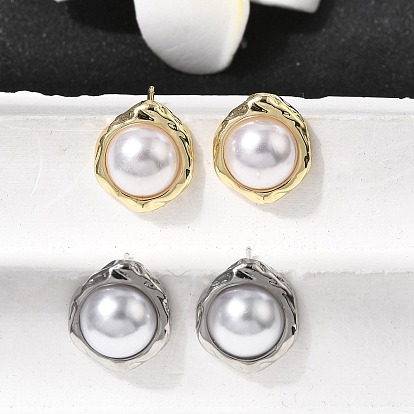 Латунь серьги стержня, с пластмассовой жемчужиной abs, долговечный, стойки покрытие, без свинца и без кадмия