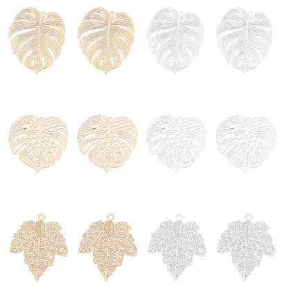 Brass Pendants, Etched Metal Embellishments, Long-Lasting Plated, Leaf