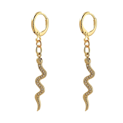 Brass Micro Pave Cubic Zirconia Huggie Hoop Earrings, Snake
