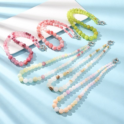 Halsketten aus natürlichem grünem Jade für Damen, abgestuften Halsketten Perlen, Runde, Platin Farbe