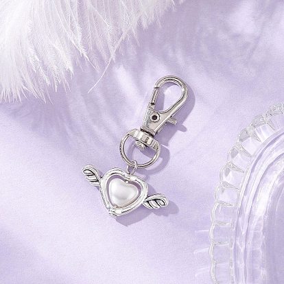 Подвеска в форме сердца из искусственного акрилового жемчуга с крыльями из сплава, Сплав с застежками когтя омара, античное серебро