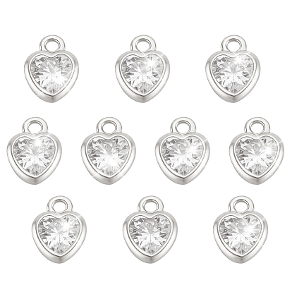 10шт. 925 подвески в форме сердца из стерлингового серебра с прозрачными кубическими циркониями