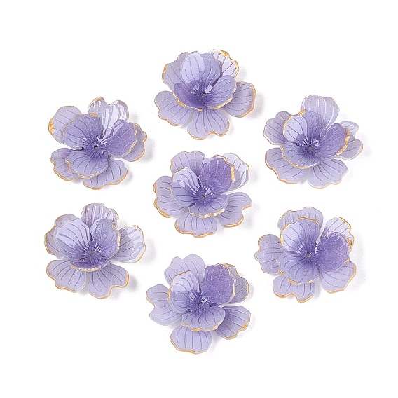 Capuchons de perles en acrylique thermorétractables, multi-pétale, avec bord doré