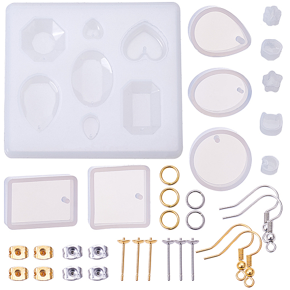 SUNNYCLUE DIY Earring Making, with Silicone Molds, Resin Casting Molds, For UV Resin, Epoxy Resin Jewelry Making and 304 Stainless Steel Post Stud Earring Settings For Half Drilled Bead
