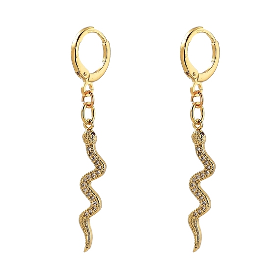 Brass Micro Pave Cubic Zirconia Huggie Hoop Earrings, Snake