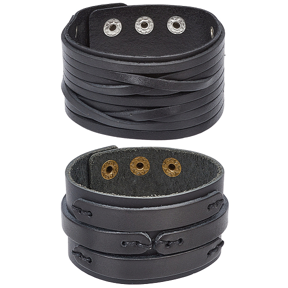 2шт. 2 стили браслетов из коровьей кожи, Браслеты-защелки для мужчин и женщин